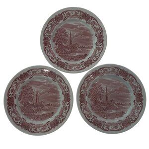 Grindley Vintage Salad Plates Salisbury Cathedral Red & White Trans